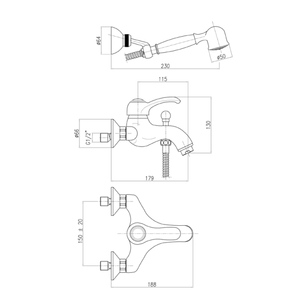 Fiore Jafar 47ZZ5103 Μπαταρία Λουτρού Πλήρης με Αξεσουάρ, μπρονζέ