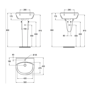 Vidima Ulysse W409401 Νιπτήρας Πορσελάνης 50x43cm 2