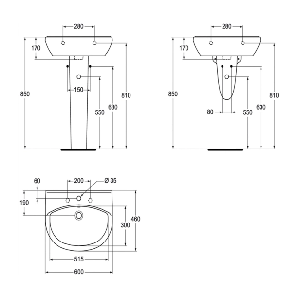 Vidima Ulysse W409601 Νιπτήρας Πορσελάνης 60x46cm
