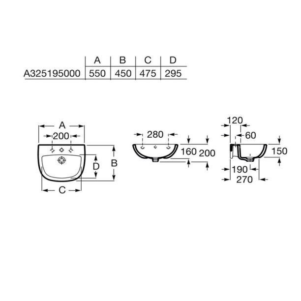 Roca Adele A325195000 Νιπτήρας Πορσελάνης 55x45cm
