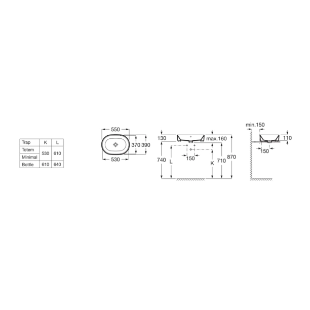 Roca Gap A3270Y1000 Νιπτήρας Πορσελάνης 55x39cm