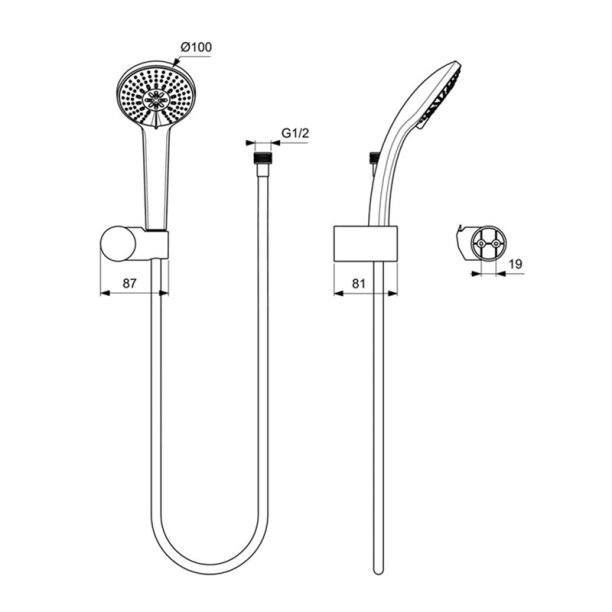 Ideal Standard Idealrain M3 B9454AA Τηλέφωνo Ντους 3 ροών με Σπιράλ και Στήριγμα, Χρωμέ