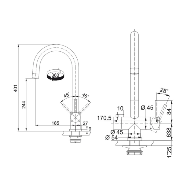 Μπαταρία Κουζίνας Franke Triflow Eos Inox 3209019979, inox