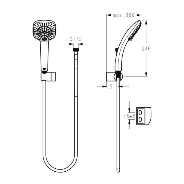 Ideal Standard Idealrain Cube M3 B0020AA Τηλέφωνo Ντους 3 ροών με Σπιράλ και Στήριγμα, Χρωμέ