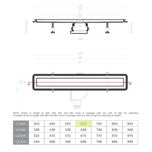 Confluo Premium Line Γραμμικό Κανάλι Ντουζιέρας 65cm, Inox