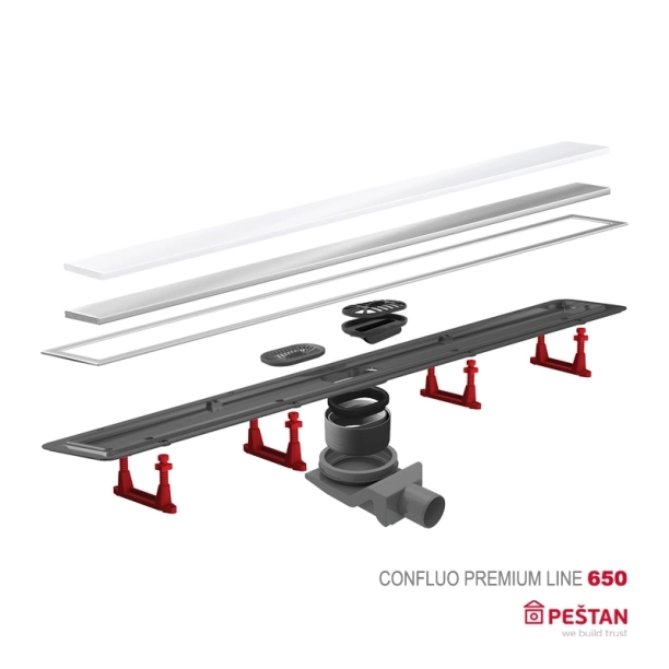 Confluo Premium Line Γραμμικό Κανάλι Ντουζιέρας 65cm, Inox