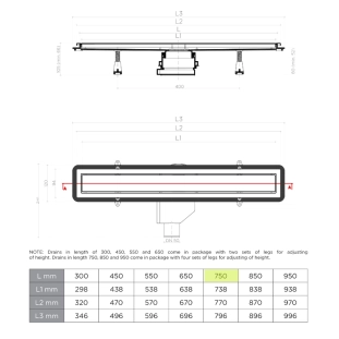 Confluo Premium Line Γραμμικό Κανάλι Ντουζιέρας 75cm, Inox