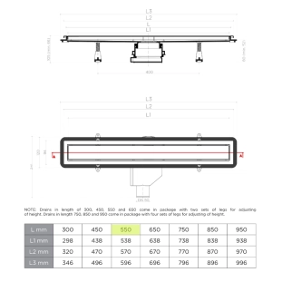 Confluo Premium Line Γραμμικό Κανάλι Ντουζιέρας 55cm, Inox
