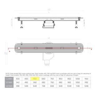 Confluo Slim Line Γραμμικό Κανάλι Ντουζιέρας 55cm, Inox