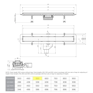 Confluo Frameless Line Γραμμικό Κανάλι Ντουζιέρας 55cm, Inox