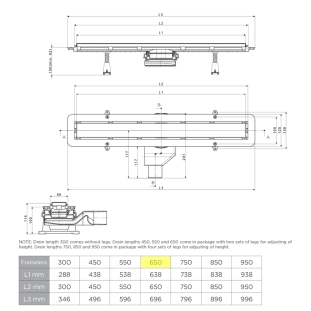 Confluo Frameless Line Γραμμικό Κανάλι Ντουζιέρας 65cm, Inox
