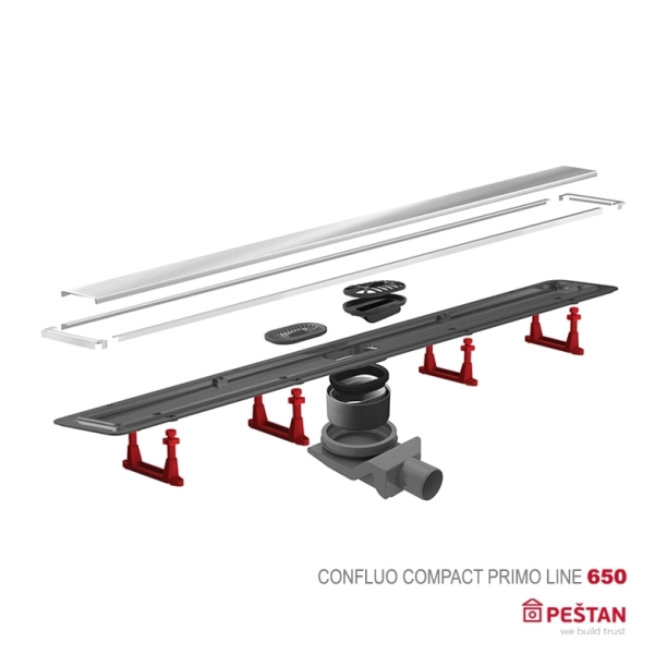 Confluo Compact Primo Line Γραμμικό Κανάλι Ντουζιέρας 65cm, Inox