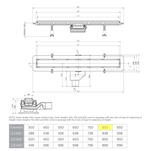 Confluo Frameless Line Γραμμικό Κανάλι Ντουζιέρας 85cm, Inox