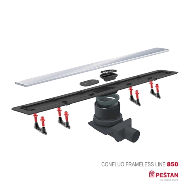 Confluo Frameless Line Γραμμικό Κανάλι Ντουζιέρας 85cm, Inox