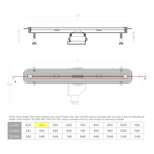Confluo Slim Line Γραμμικό Κανάλι Ντουζιέρας 45cm, Inox