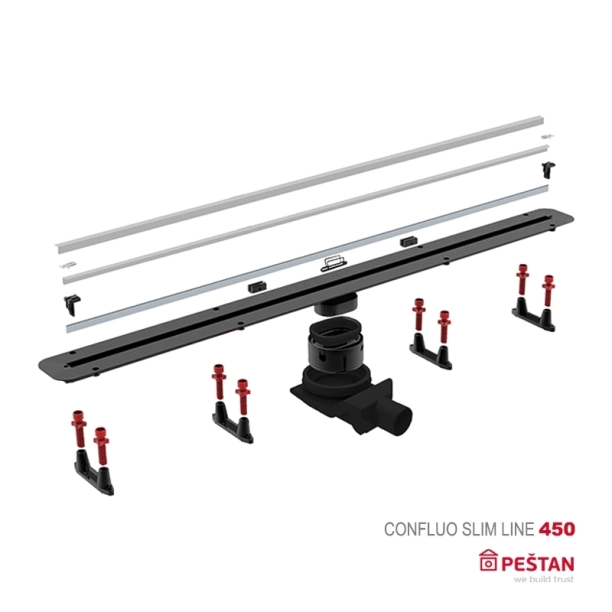 Confluo Slim Line Γραμμικό Κανάλι Ντουζιέρας 45cm, Inox