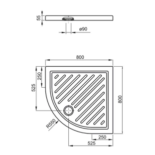 Ντουζιέρα Roca Roma Πορσελάνης 80x80x5,5 Ημικυκλική 2