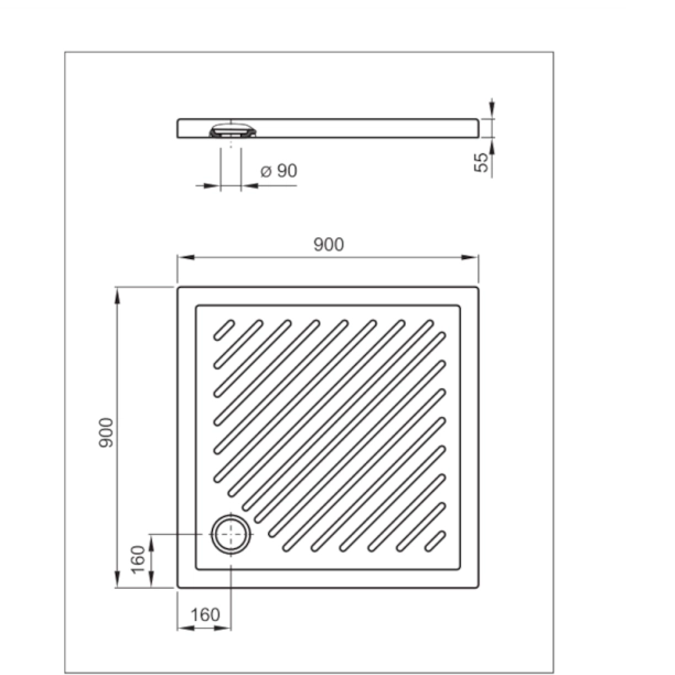 Ντουζιέρα Roca Roma Πορσελάνης 90x90x5,5 Τετράγωνη