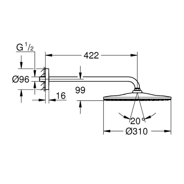 Grohe Rainshower 22121KF0 Κεφαλή Ντους 31cm με Βραχίονα, Phantom Black
