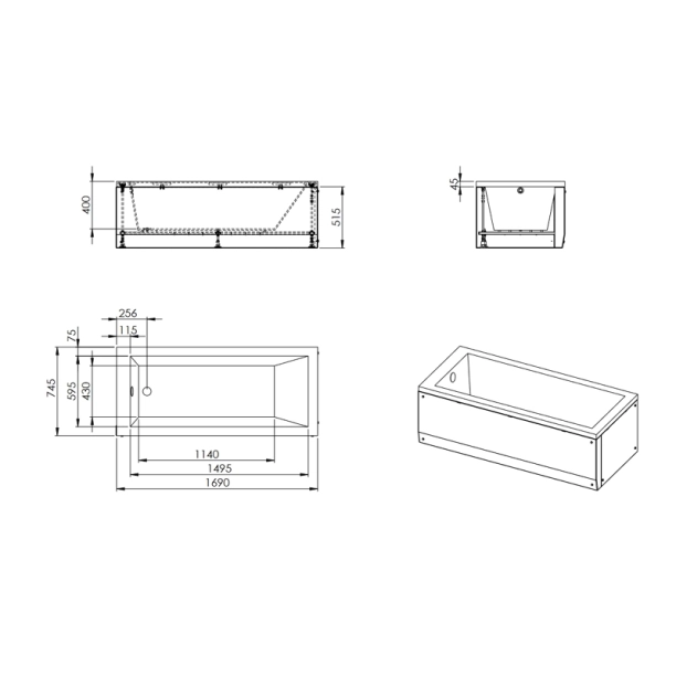 Μπανιέρα Minimal Ακρυλική 170x75