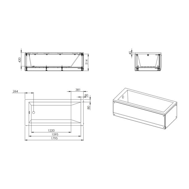 Μπανιέρα Minimal Line Ακρυλική 180x80