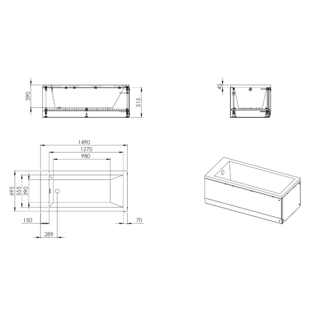 Μπανιέρα Minimal Ακρυλική 150x70