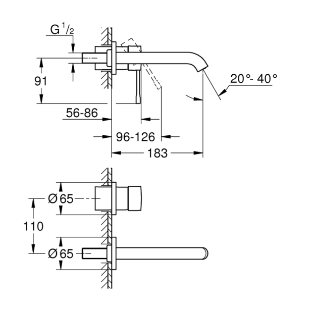 Grohe Essence 29192KF1 Εξωτερικά Μέρη Εντοιχιζόμενης Μπαταρίας Νιπτήρος, Phantom Black