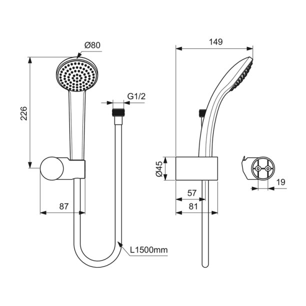 Ideal Standard Idealrain S1 B9506AA Τηλέφωνo Ντους με Σπιράλ και Στήριγμα, Χρωμέ