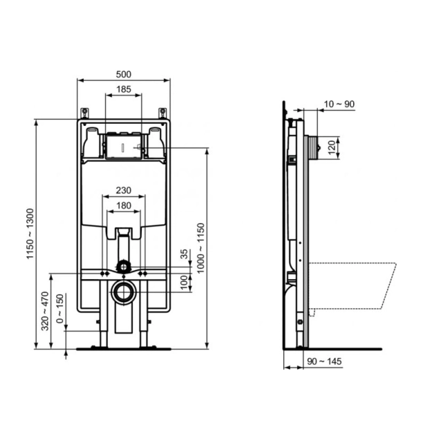 Καζανάκι Ideal Standard Prosys εντοιχισμένο 8cm γυψοσανίδας