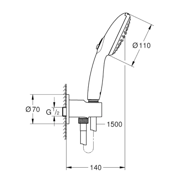 Grohe Tempesta 100 26406001 Τηλέφωνo Ντους 2 ροών με Σπιράλ και Στήριγμα/Παροχή, Χρωμέ