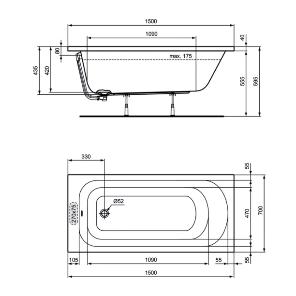 Μπανιέρα Ideal Standard simplicity 150x70