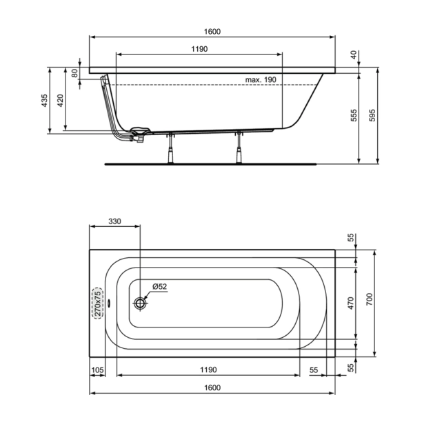 Μπανιέρα Ideal Standard simplicity 160x70