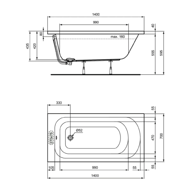 Μπανιέρα Ideal Standard simplicity 140x70