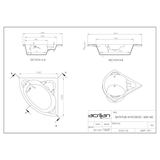 Μπανιέρα γωνιακή Mykonos 1,45x1,45 2