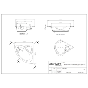 Μπανιέρα γωνιακή Mykonos 1,25x1,25 2