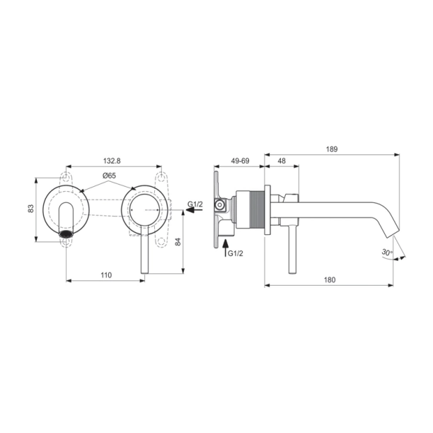 Ideal Standard Ceraline A6938AA Εξωτερικά Μέρη Εντοιχιζόμενης Μπαταρίας Νιπτήρος, χρωμέ