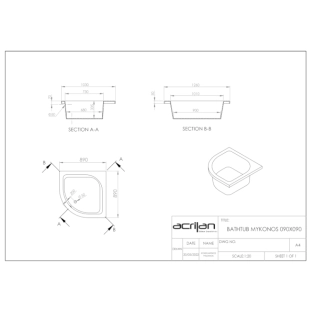 Μπανιέρα γωνιακή Mykonos 90x90 2