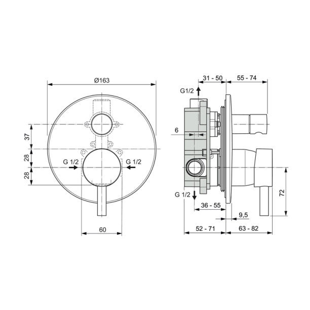 Ideal Standard Ceraline A6939AA Πλήρες Σύστημα Εντοιχιζόμενης Μπαταρίας λουτρού, χρωμέ