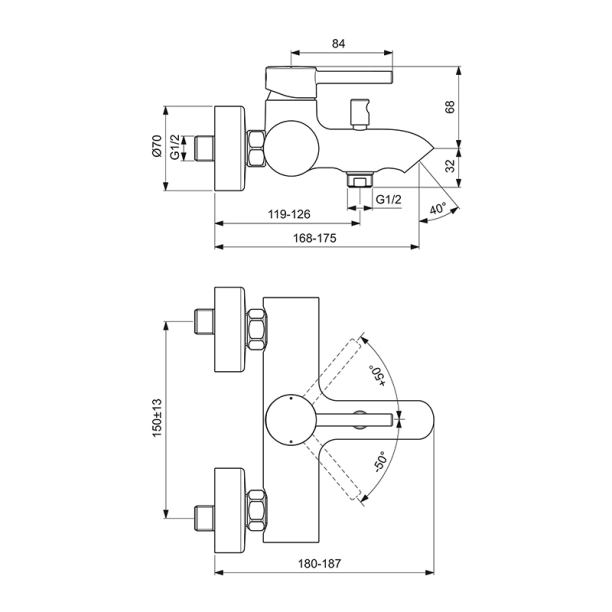Ideal Standard Ceraline BC199AA Μπαταρία Λουτρού - Κορμός, χρωμέ