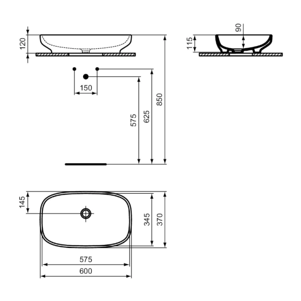 Νιπτήρας Ideal Standard επιτραπέζιος iLife 60x37