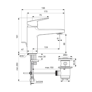 Ideal Standard Ceraplan IV BD227XG Μπαταρία Νιπτήρος, Silk Black 2