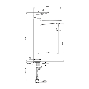 Ideal Standard Ceraplan BD236XG Μπαταρία Νιπτήρος, Silk Black 2