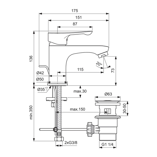 Ideal Standard Alpha BC486AA Μπαταρία Νιπτήρος, χρωμέ