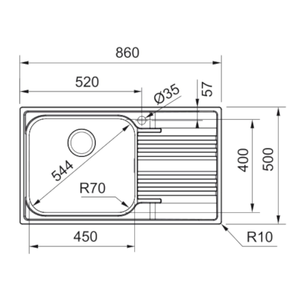 Νεροχύτης inox Smart 611 86x50cm με ποδιά δεξιά