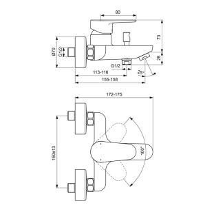 Ideal Standard Cerafine O BC500AA Μπαταρία Λουτρού - Κορμός, χρωμέ 2