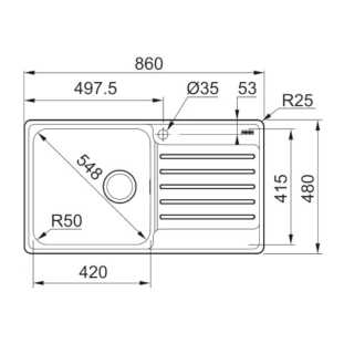 Franke Bell 611 νεροχύτης 86x48cm με ποδιά δεξιά Inox 2