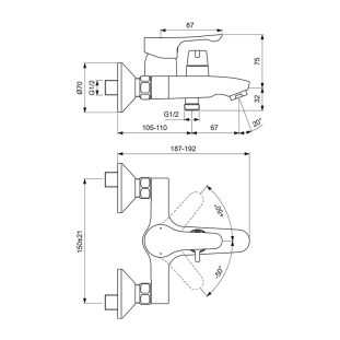 Ideal Standard Alpha BC489AA Μπαταρία Λουτρού - Κορμός, χρωμέ 2