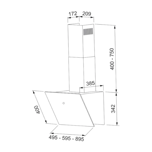 Απορροφητήρας Vertis crystal white 605 επιτοίχια καμινάδα