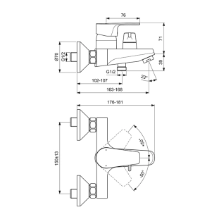 Ideal Standard Cerafine D BC494AA Μπαταρία Λουτρού - Κορμός, χρωμέ 2