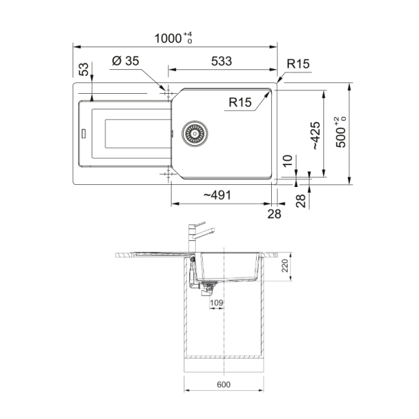 Νεροχύτης Urban 611 100x50cm onyx